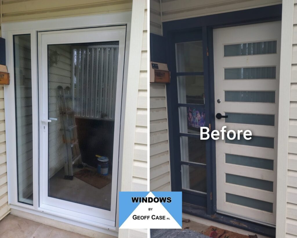 Aluminium hinged door installation in Drysdale
